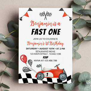 Fast One Vintage Race Car Boy Invitation Anniversa