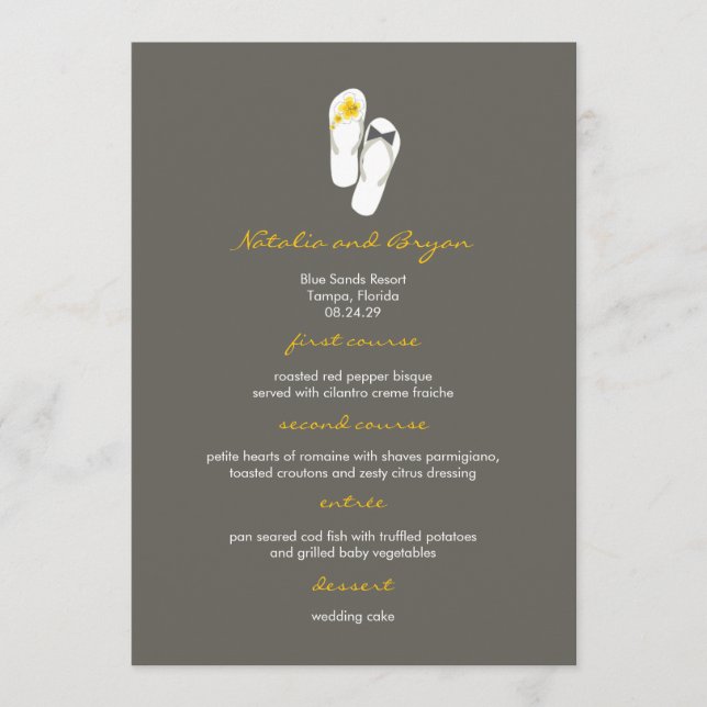 fatfatifatit Hibiscus Flip Flops Mariage Menu Card (Devant)