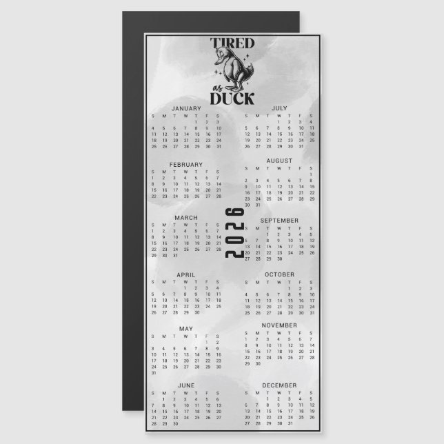 FATIGUÉ COMME UN CANARD Calendrier Canard Noir 202 (Devant / Derrière)