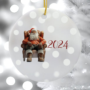 Fatigué Père Noël I Elf de Noël Ornement en cérami