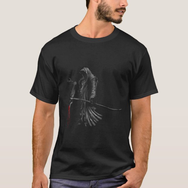 Faucheuse sur un T-shirt noir pour les hommes (Devant)