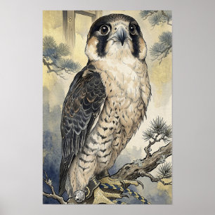 Faucon à l'aquarelle - Art mural japonais d'oiseau