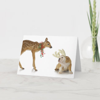 FAUN AVEC BULL CHIEN MERRY CHRISTMAS CARTE