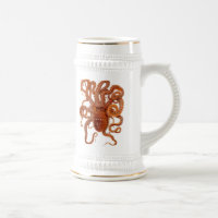 faune vintage de mer - poulpe - tasse de bière