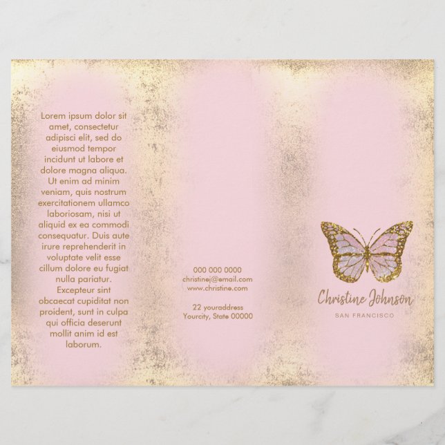 fausse feuille d'or conception papillon rose broch (Devant)