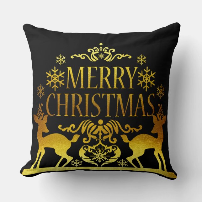 Fausse Or Noire Joyeux Noël Coussin Décoratif (Recto)
