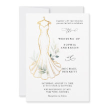 Fausse Robe de Mariée Invitation Or et Verdure