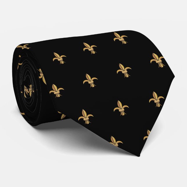 Fausse soie cravate noire et or fleur de lis de lu (Roulé)