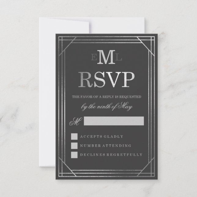 Faux Argent Foil Art Déco | RSVP pour mariage (Devant)