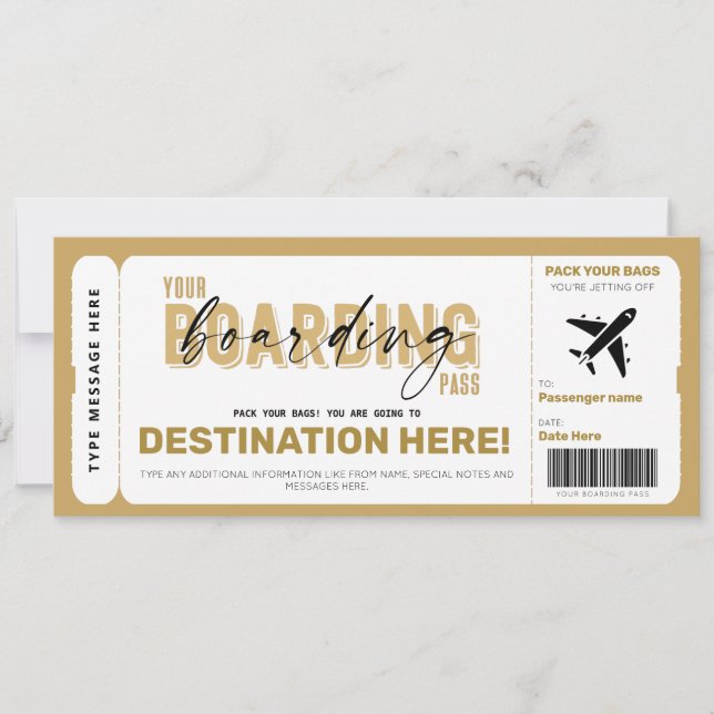 Faux billet cadeau de billet d'avion Carte d'embar (Devant)