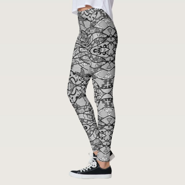 Faux Black Lace Poisson Leggings Moderne (Gauche)