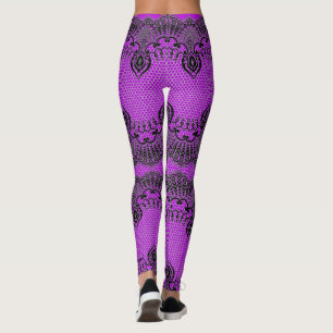 Faux Black Lace Purple Leggings Pêche Votre Couleu