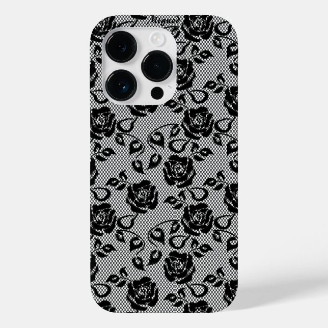 Faux Black Lace Rose coque iphone de pêche (Verso)