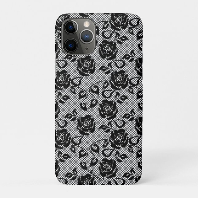 Faux Black Lace Rose coque iphone de pêche (Dos)