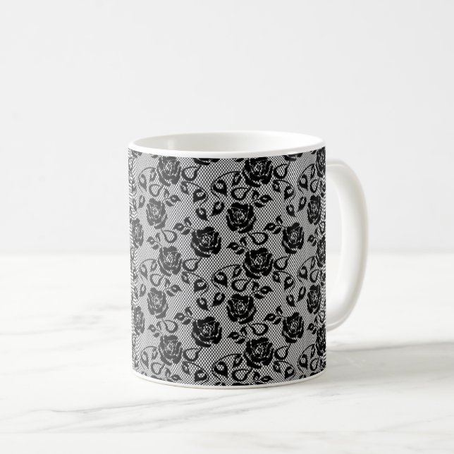 Faux Black Lace Rose Fishnet Café Mug (Devant droit)