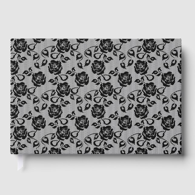 Faux Black Lace Rose Fishnet Livre d'invité (Recto)