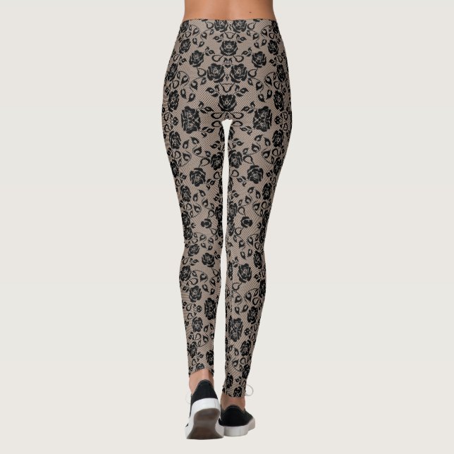 Faux Black Rose dentelle Pêche Romantique Leggings (Dos)
