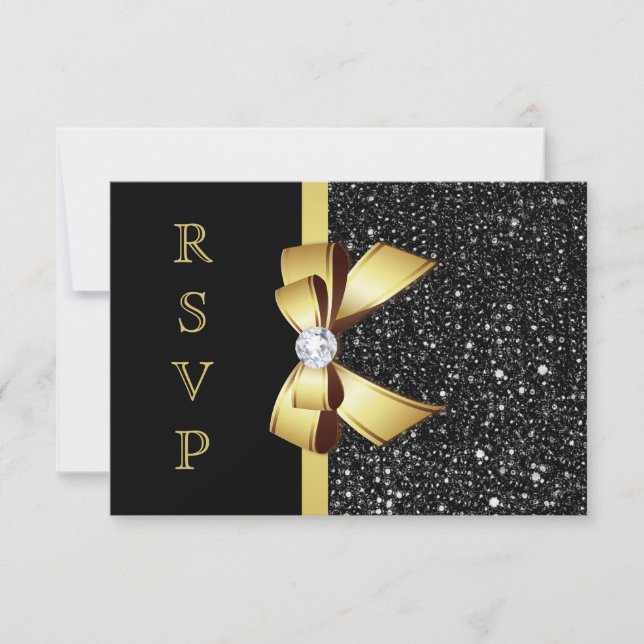 Faux Black Sequins Gold Bow RSVP (Devant)