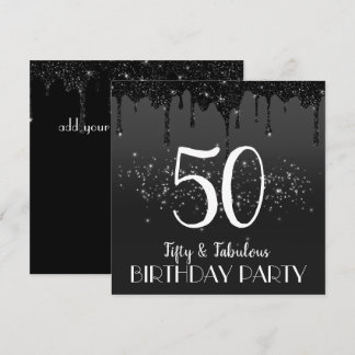 faux black sparkle 50e anniversaire invitation