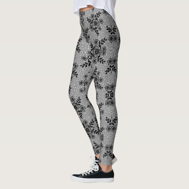 Faux Black White dentelle Leggings Romantique (Gauche)