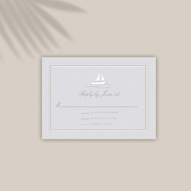 Faux Boat Embossé Boat Coastal Mariage Réponse (coastal wedding reply respond rsvp card modern classic formal traditional frame faux embossed boat)