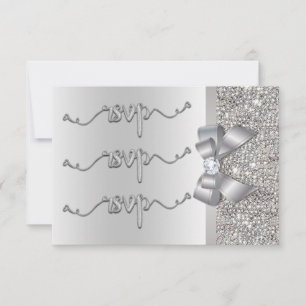 Faux Bow Sequins Argent RSVP Mariage