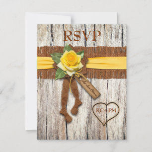 FAUX Burlap, Bois, Carte de réponse de mariage Ros