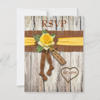 FAUX Burlap, Bois, Carte de réponse de mariage Ros