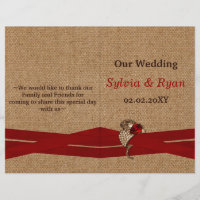 FAUX burlap, broche rouge bi fold Programme de mar