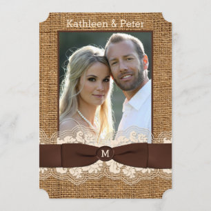 FAUX Burlap, Dentelle, Invitation à un mariage ave