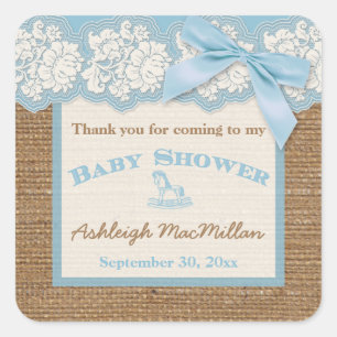 FAUX Burlap Lien d'ivoire, Autocollant Baby shower