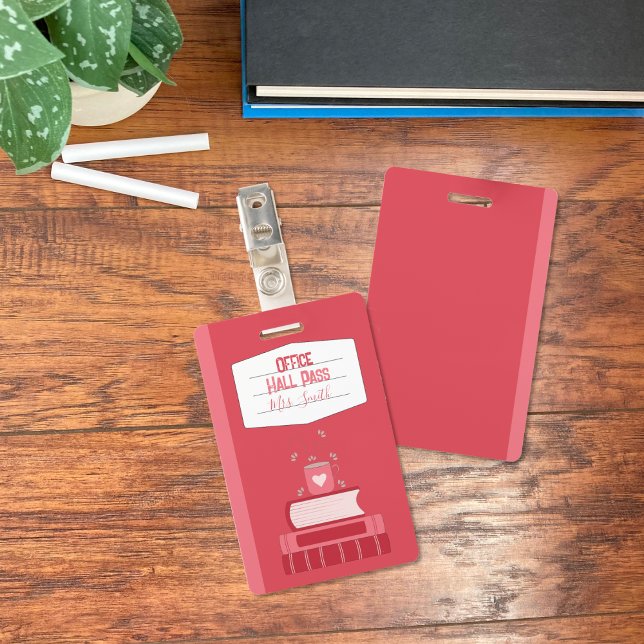 Faux Carnet Rouge Bureau Hall Pass Badge (Faux notebook red office hall pass .)