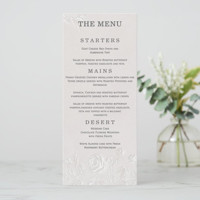 Faux Carton Menu de Mariage en Relief à Arc Aveugl (Debout devant)