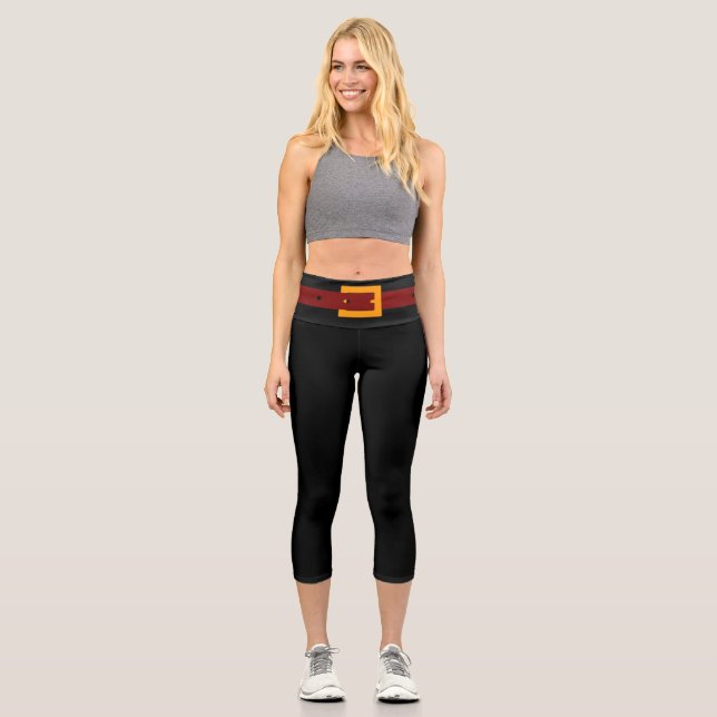 Faux Ceinturon Capri Leggings - Chic Noir Marron (Recto)