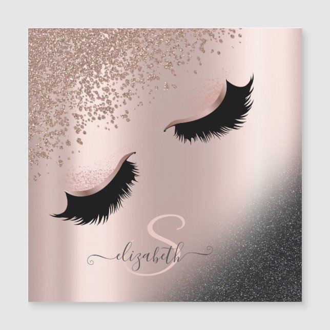 Faux Cils Noir Paillettes Diamants Or Rose (Devant)