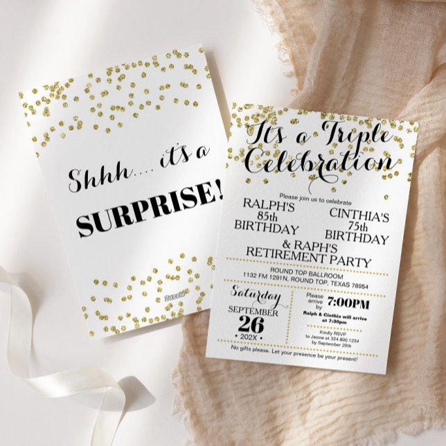 Faux Confettis Dorés pour Invitation Triple Célébr (Créateur téléchargé)