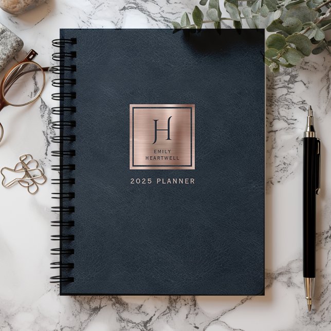 Faux Cuir Bleu Marine Rose Gold Monogram 2025 (Créateur téléchargé)