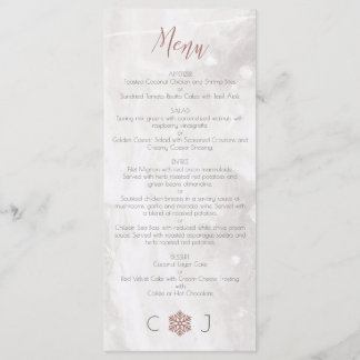 Faux d'hiver Rose Gold Snowflakes Mariage Menu