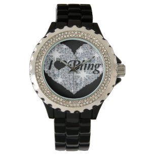 Faux Diamond Heart 'I love bling' montre
