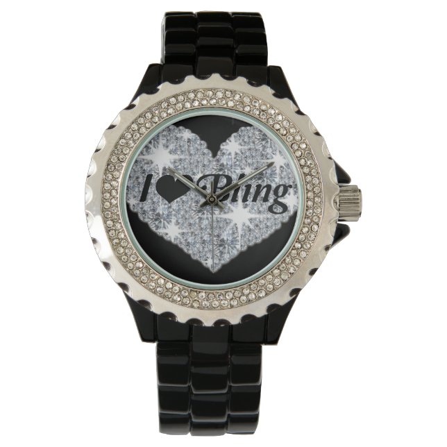 Faux Diamond Heart 'I love bling' montre (devant)