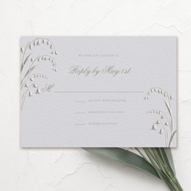Faux Embossé Lily Valley Classic Mariage Réponse (formal wedding rsvp reply response card classic traditional faux embossed lily of the valley ivory)