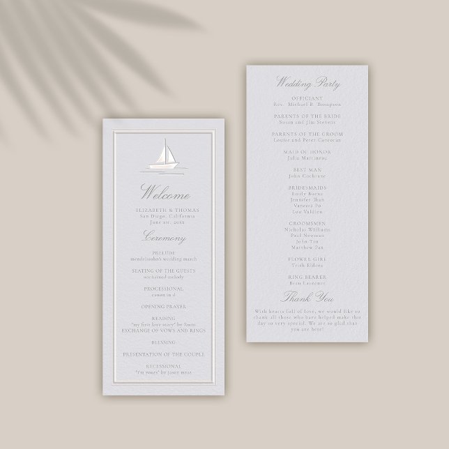 Faux Embossed Coastal Boat Formal Wedmal Programme (coastal wedding program ceremony schedule modern classic formal traditional frame faux embossed boat)