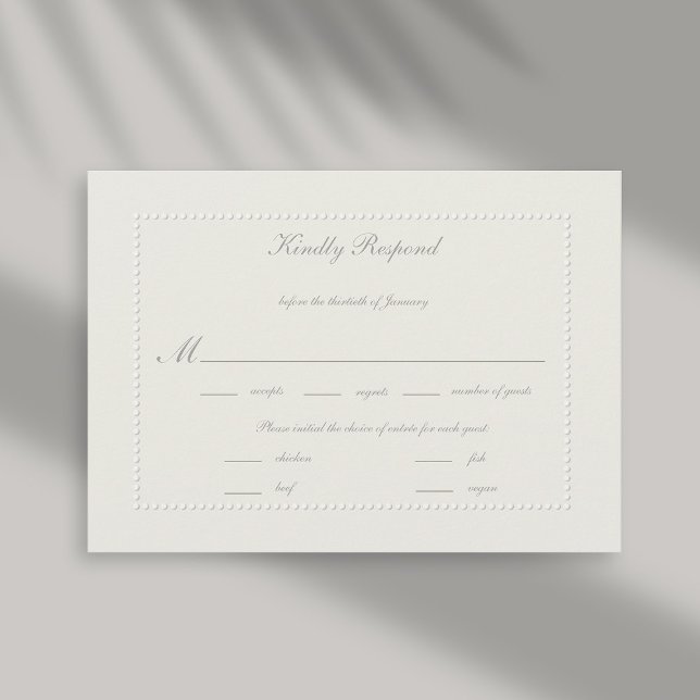 Faux Embossés Écru Formel Mariage Repas RSVP (formal wedding reply card meal choice rsvp response faux embossed beaded frame ecru linen classic)