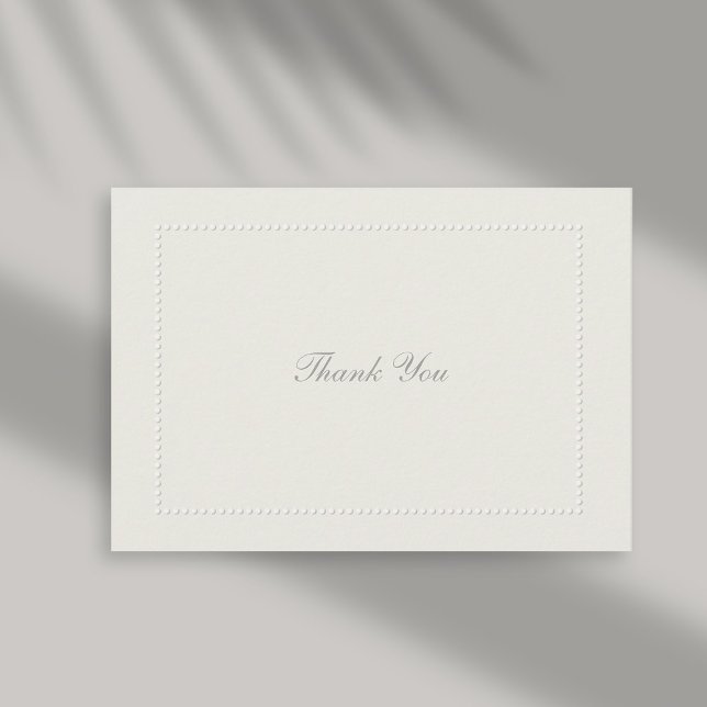 Faux Embossés Ecru perlé Merci Mariage officiel (formal wedding thank you card faux embossed beaded frame ecru linen classic traditional calligraphy)