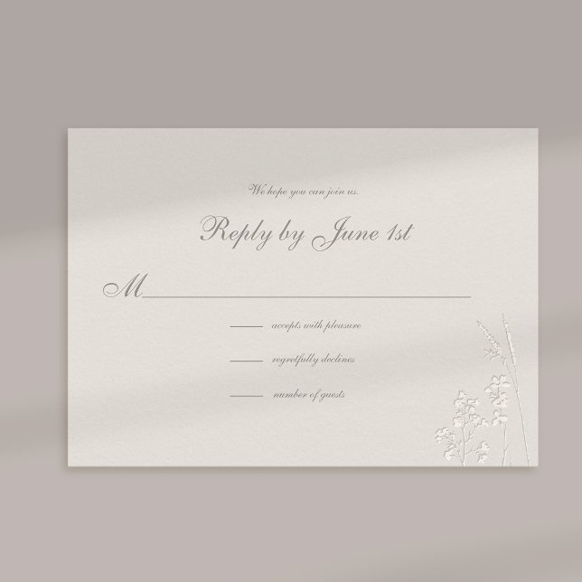 Faux Embossés Fleurs sauvages Réponse du Mariage o (formal wedding response card traditional reply ecru faux embossed wildflowers elegant classic)