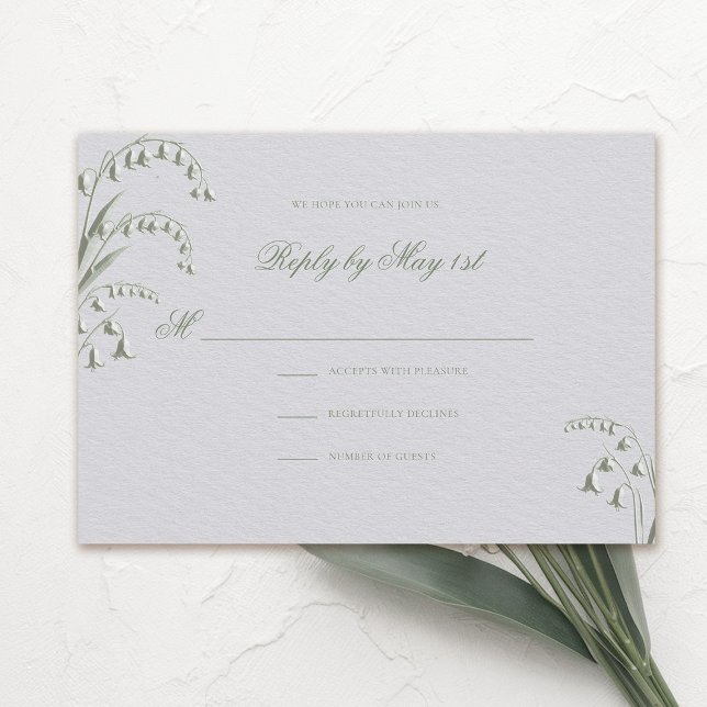 Faux Embossés Lily Valley Green Mariage Réponse (formal wedding rsvp reply response card classic traditional faux embossed lily of the valley green)