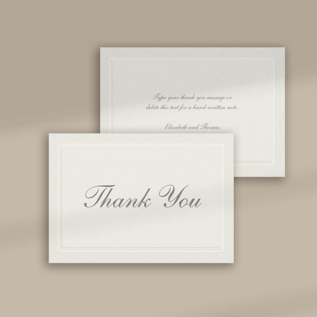Faux Embossés Merci Mariage traditionnel formel (formal traditional wedding thank you card faux embossed cream ecru frame calligraphy modern classic)