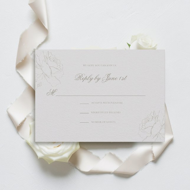 Faux Embossés Rose ivoire classique Mariage répons (formal wedding response card traditional reply ivory faux embossed roses elegant modern classic)