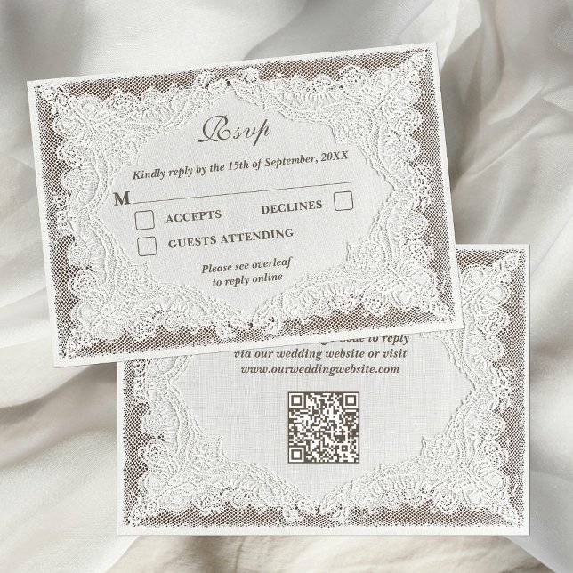 Faux Embroidery Timeless Lace QR Code Wedding RSVP (Créateur téléchargé)