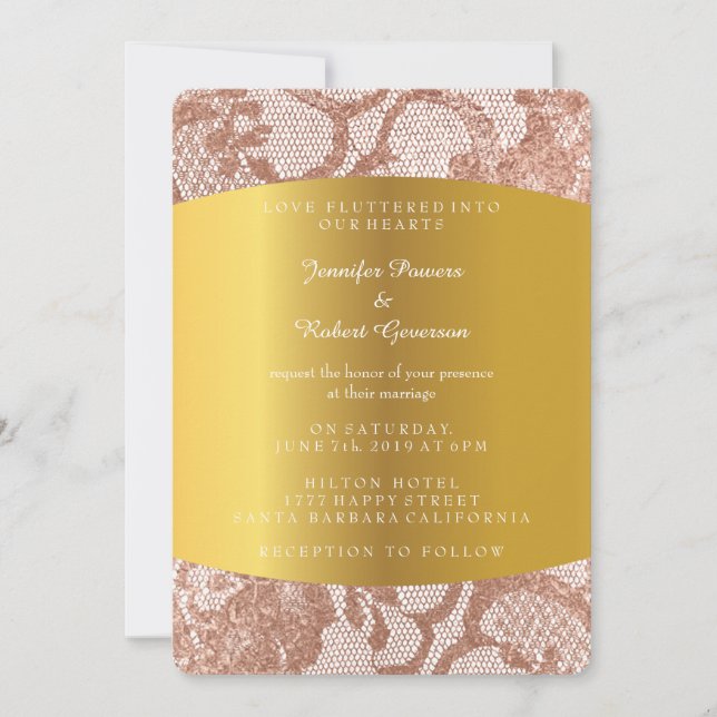 Faux faire-part de mariage rose gold royal (Devant)